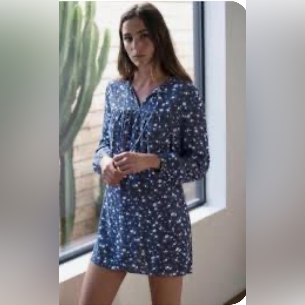 Reformation Navy Blue Floral Shift Dress with Button Front